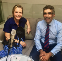 Dr Mahmud with Liz Earle recording a podcast on maintaining strong bones