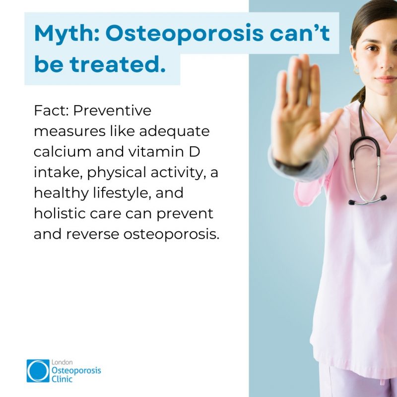 London Osteoporosis Clinic myth-busting graphic explaining that osteoporosis is treatable and reversible