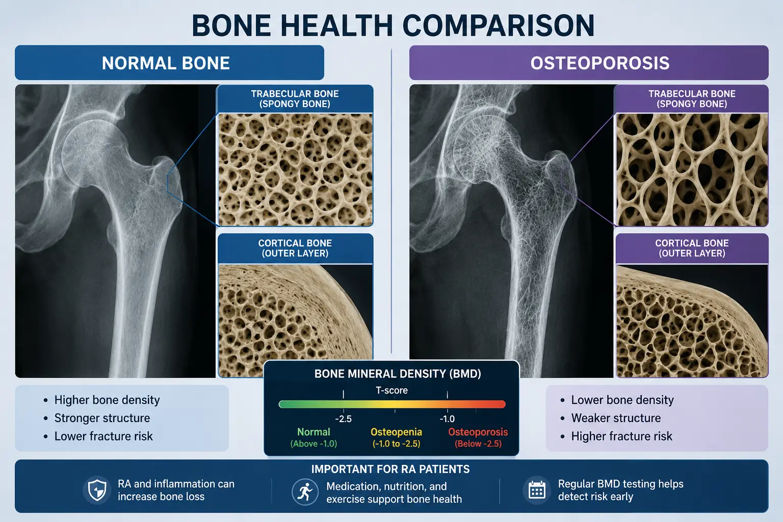 Bone health comparison — osteoporosis risk in rheumatoid arthritis patients