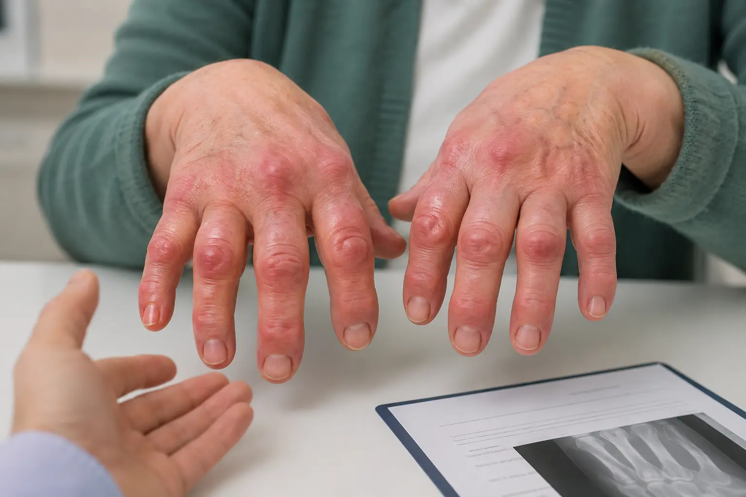 Swollen knuckles from rheumatoid arthritis — early diagnosis is critical